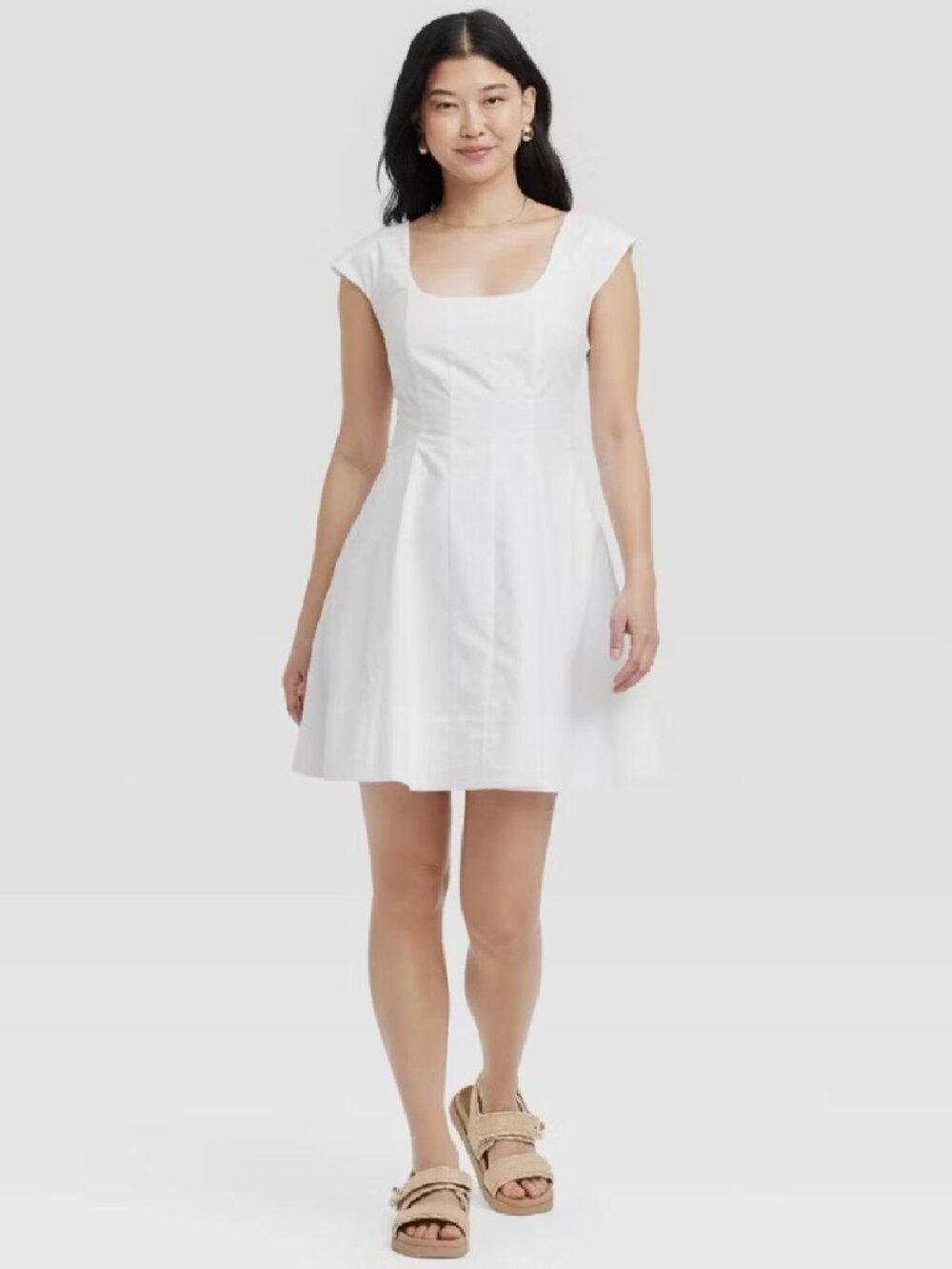 new WHITE Size 14 A New Day 100% Cotton Corset-Style Mini Dress